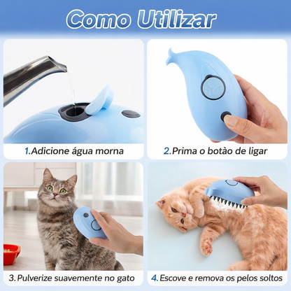 Escova Vaporizadora 3 em 1 para Mascotas