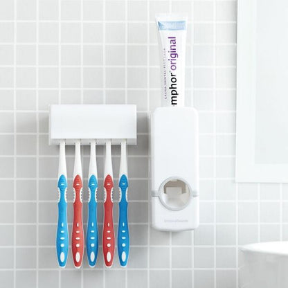DentClean™ – Dispensador de Pasta de Dientes + Soporte para Cepillos