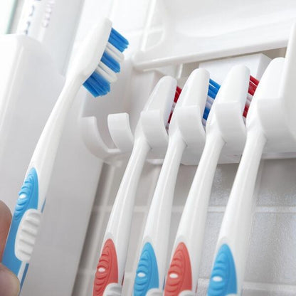 DentClean™ – Dispensador de Pasta de Dientes + Soporte para Cepillos